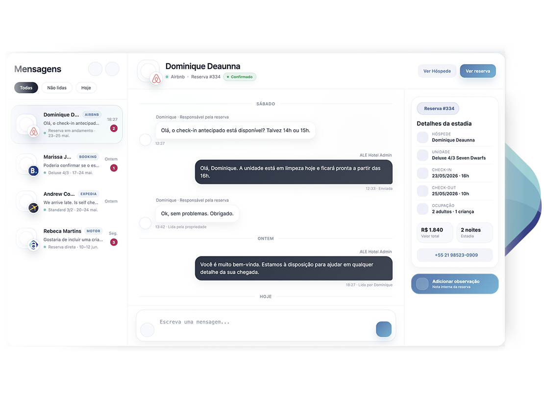 Central de mensagens Artaxnet integrada às OTAs e ao PMS para comunicação com hóspedes em hotéis, pousadas e aluguel por temporada