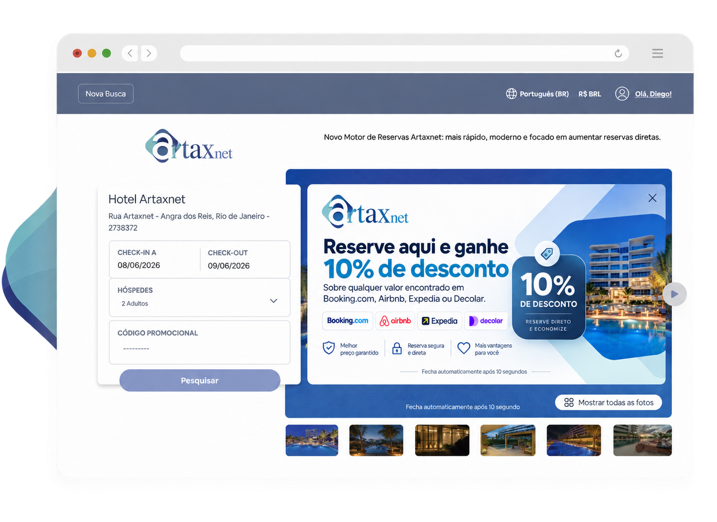 Motor de Reservas Artaxnet com pagamentos online, promoções, cupons, campanhas e serviços extras