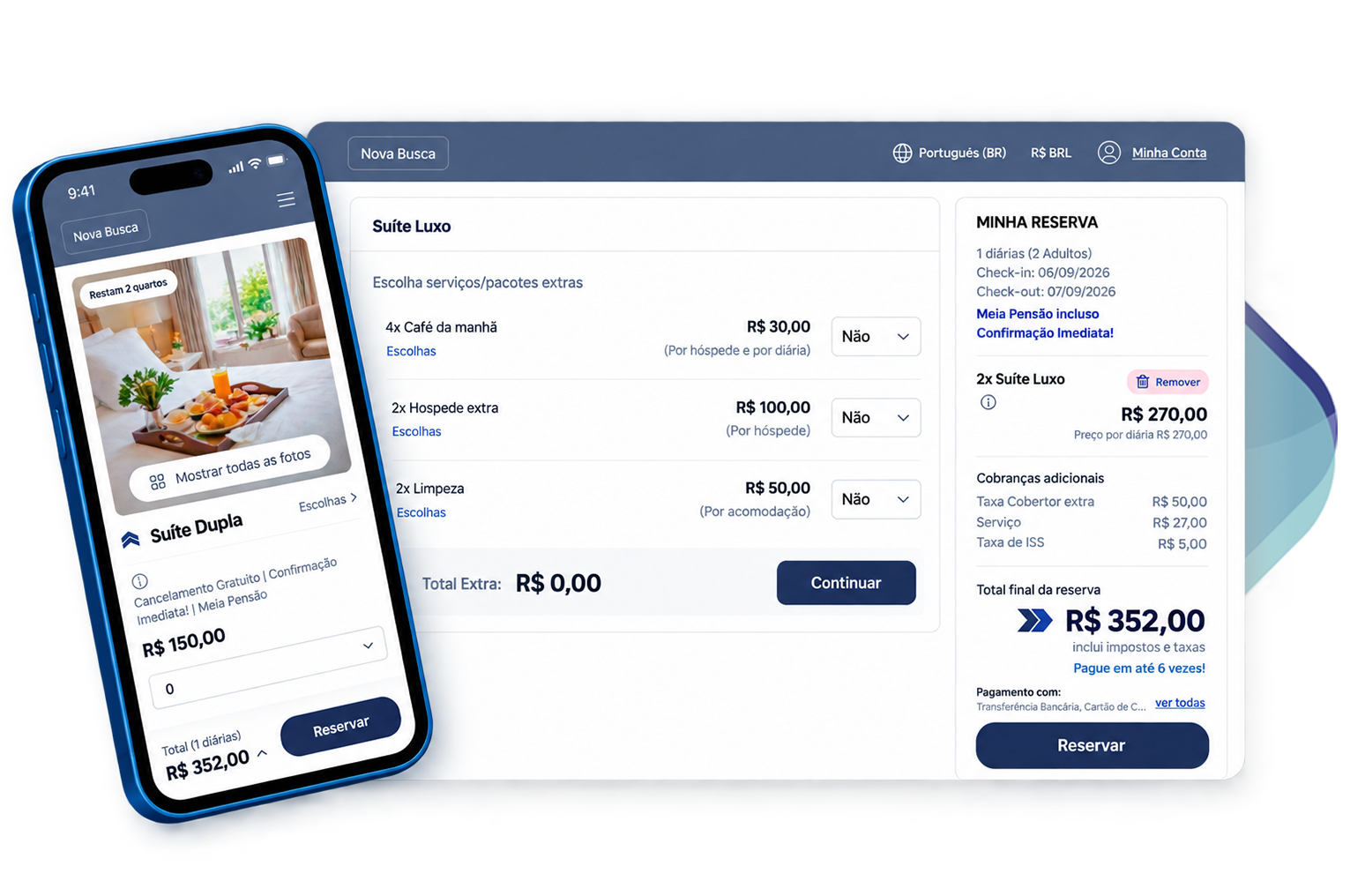 Motor de Reservas Artaxnet responsivo para reservas online em celular, tablet e desktop